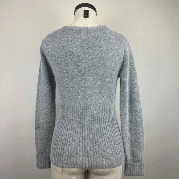 Vtg Gray Angora Lambswool Knit Sweater Size Medium Fitted Rhinestone Vintage 90s - Picture 7 of 10